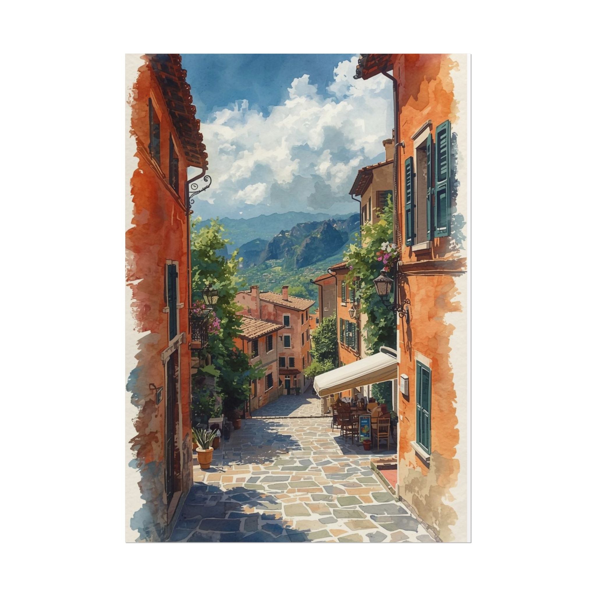 Charming Italian Village Street Poster Wall Art Landscape - Rosetta Creative Boutique